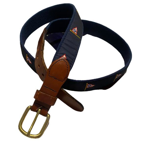 Leather Man Ltd Belt Size 40 Navy blue with flag pattern LML Solid Brass Buckle - Picture 13 of 16